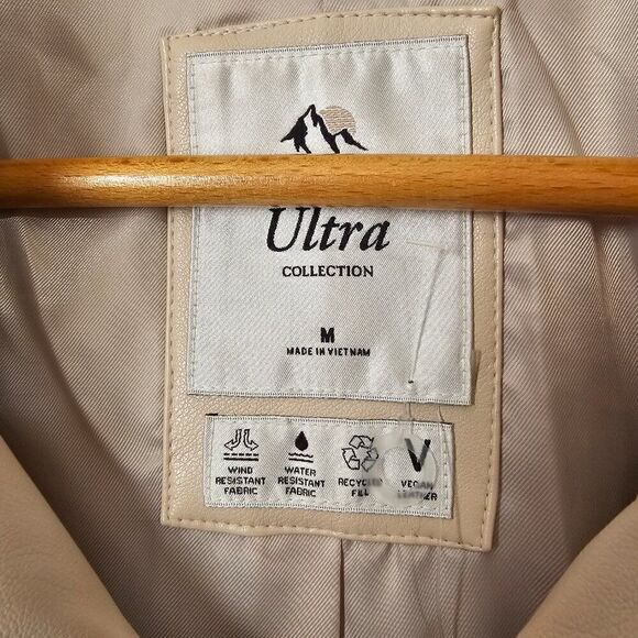 NWT ABERCROMBIE & FITCH BONE / CREAM PUFFER JACKET VEGAN LEATHER SIZE MED WMNS - Picture 10 of 16